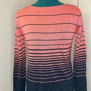 Carlisle Sz S 100% Silk Pink Navy Blue Striped Sweater Pullover Long Sleeve Knit